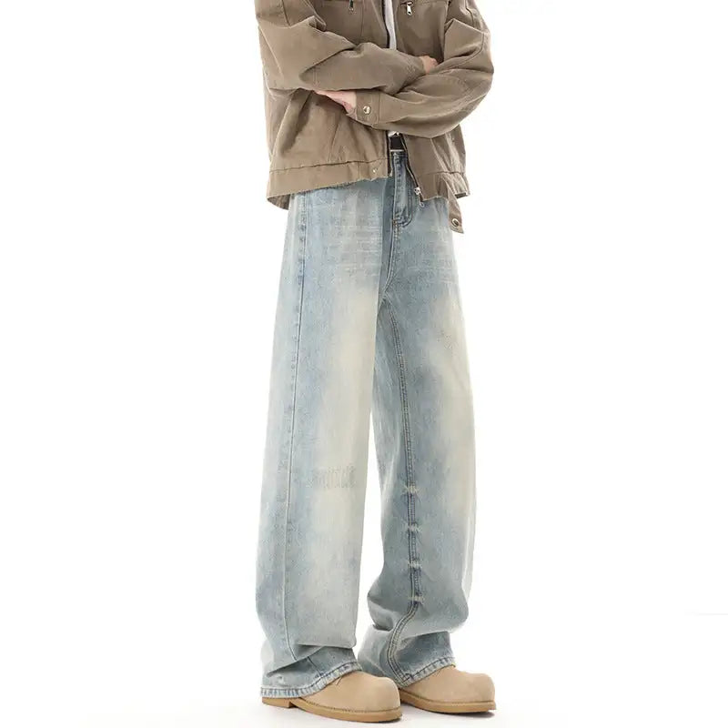 Men's Retro Light Blue Straight Casual Jeans