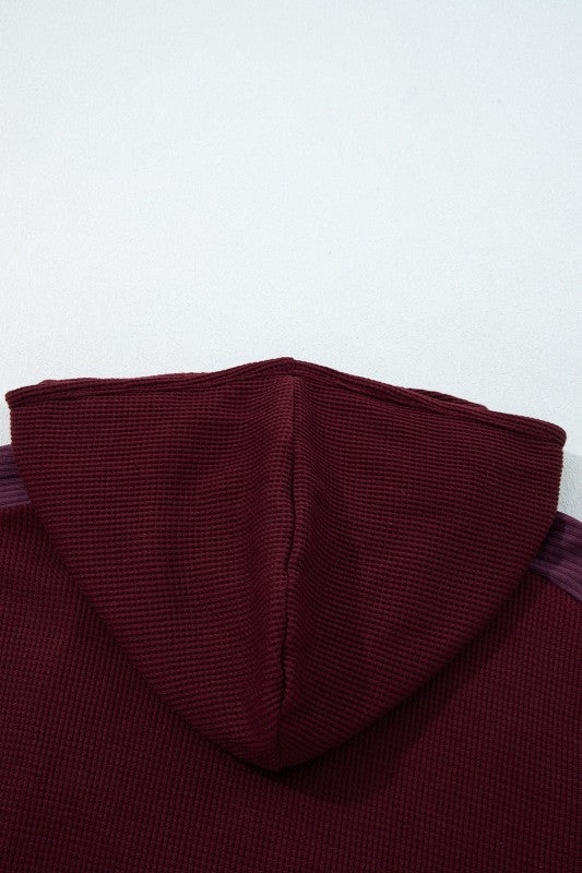 Waffle Zip Up Snap Button Hooded Jacket THRIXINE