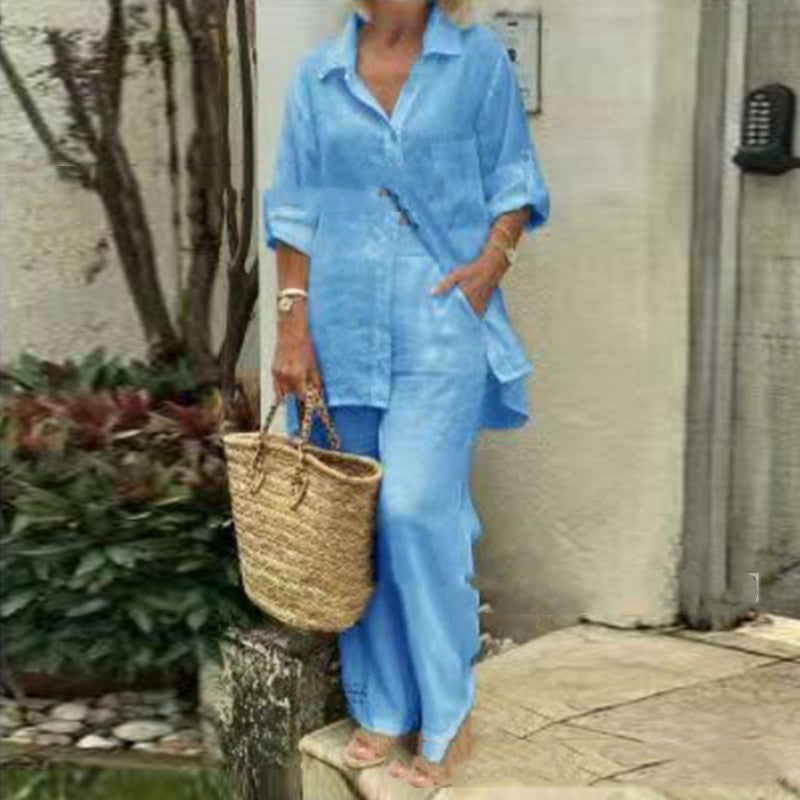 Women's Long-sleeved Cardigan Top Pants Two-piece Suit Pi-Mart