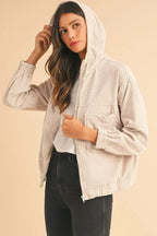 Real Teal Corduroy Zip-Up Hooded Jacket – Femstylo
