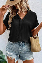 White Notched Neck Batwing Sleeve Blouse | Femstylo