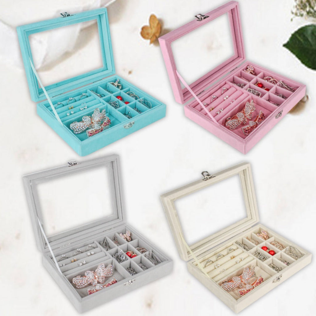 Flannel jewelry storage box, anti-oxidation transparent portable jewelry box, earrings, earrings, jewelry box. - SJB-DIAMOND ELITES