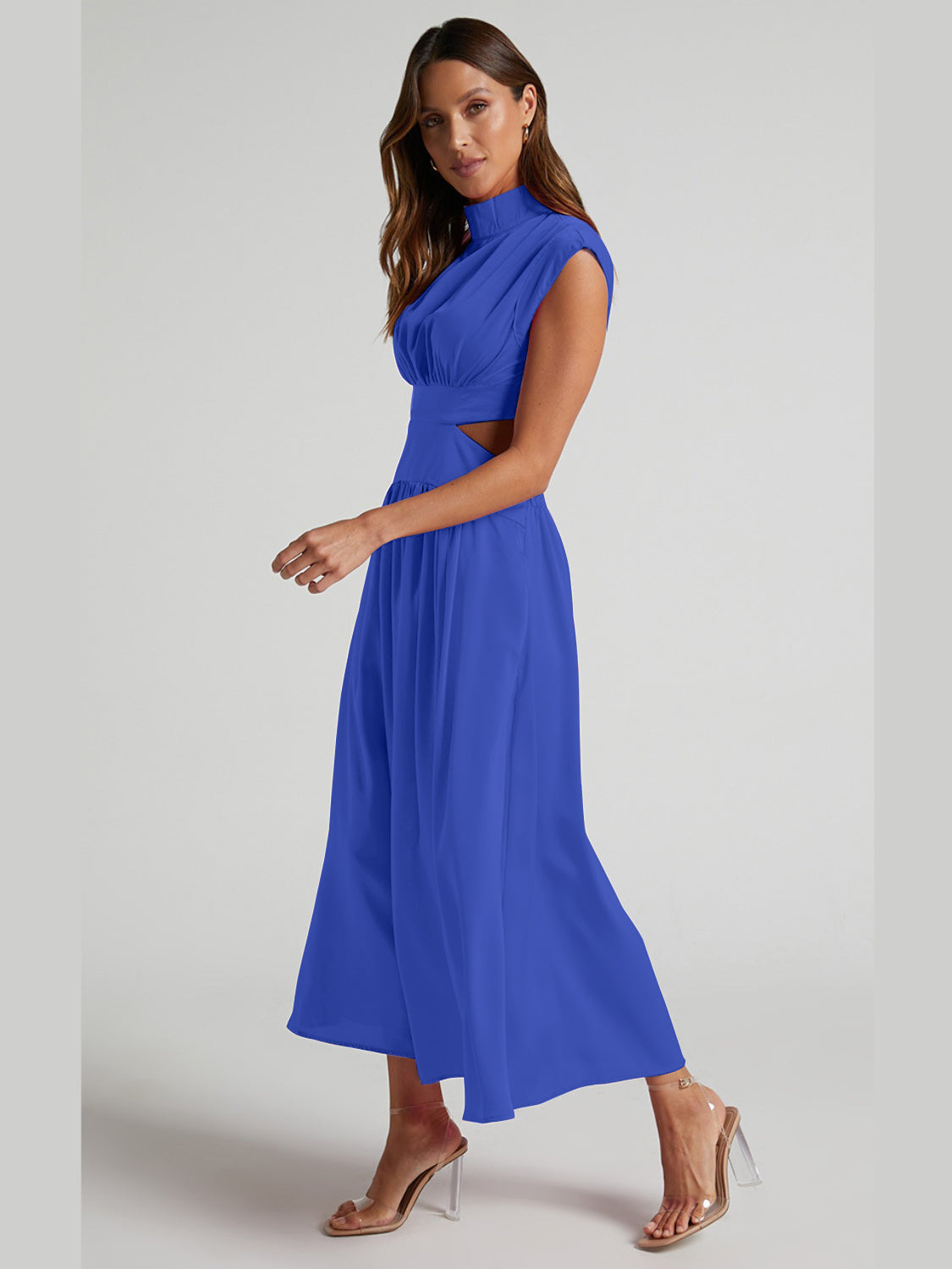 Modern Cutout Mock Neck Sleeveless Ruched Dress Elegant Dress For Women Stevvex