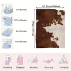1pc Soft Flannel Rustic Cowhide Printed Blanket Shawl - Throws for Sofa, Lunch Break, and Napping - Ultra-Soft, Skin-Friendly, Casual, Multi-Purpose, and Perfect for Indoor and Outdoor Use