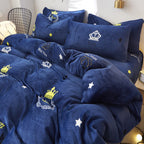 Flannel Bed Sheet Cover, Quilt Cover, Pillowcase And Bedding Set Of 4 Pi-Mart
