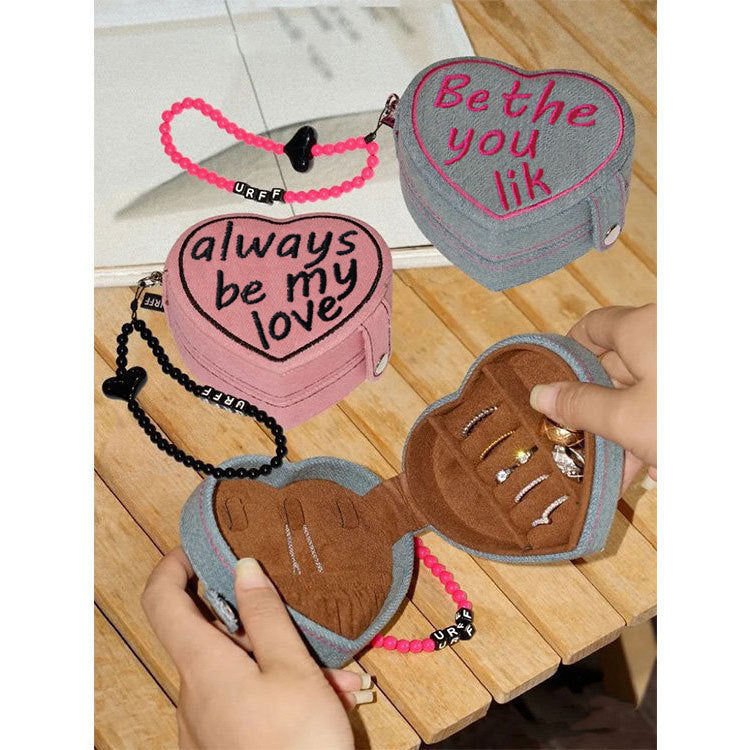 Heart-shaped Cake Jewelry Box Retro Denim Pi-Mart