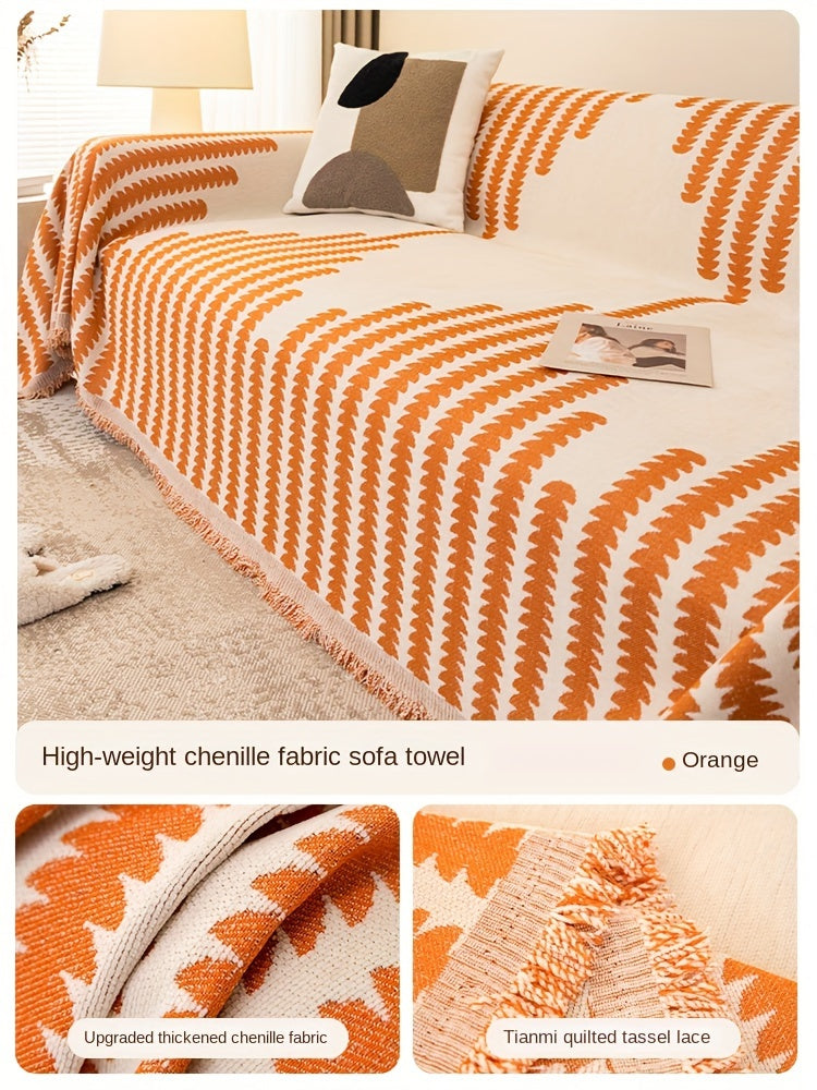 1pc Soft Chenille Sofa Protector - All-Season Universal Fit, Anti-Cat Scratch, Stain-Resistant, Plush Throw Blanket, Living Room and Bedroom Decor Essential - Easy Care, Machine Washable, and Durable Lootquake LLC