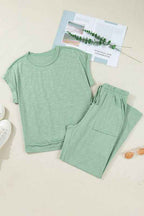 Solid Short Sleeve Tee and Drawstring Pants Set THRIXINE