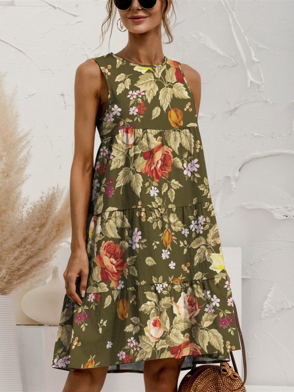 Charming Tiered Printed Round Neck Sleeveless Dress Trendy & Stylish Summer Dress for Women Stevvex