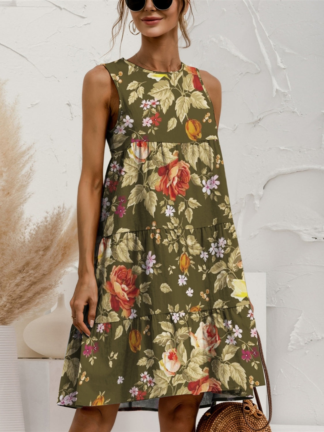 Charming Tiered Printed Round Neck Sleeveless Dress Trendy & Stylish Summer Dress for Women Stevvex