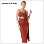 Women's Pure Color Halter Sleeveless Split Dress - SJB-DIAMOND ELITES