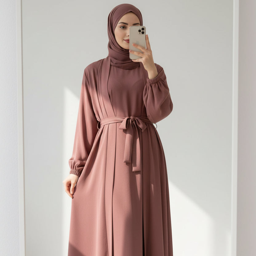 Premium Nida Zoom Open Abaya 3-Piece Set (MOA239) Mariam's Collection