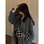 Small Crossbody Bag – Versatile Commute with Checkerboard Canvas, Compact Earphone Bag, Stylish 2-in-1 Chest Bag & Fanny Pack for Everyday Use - SJB-DIAMOND ELITES