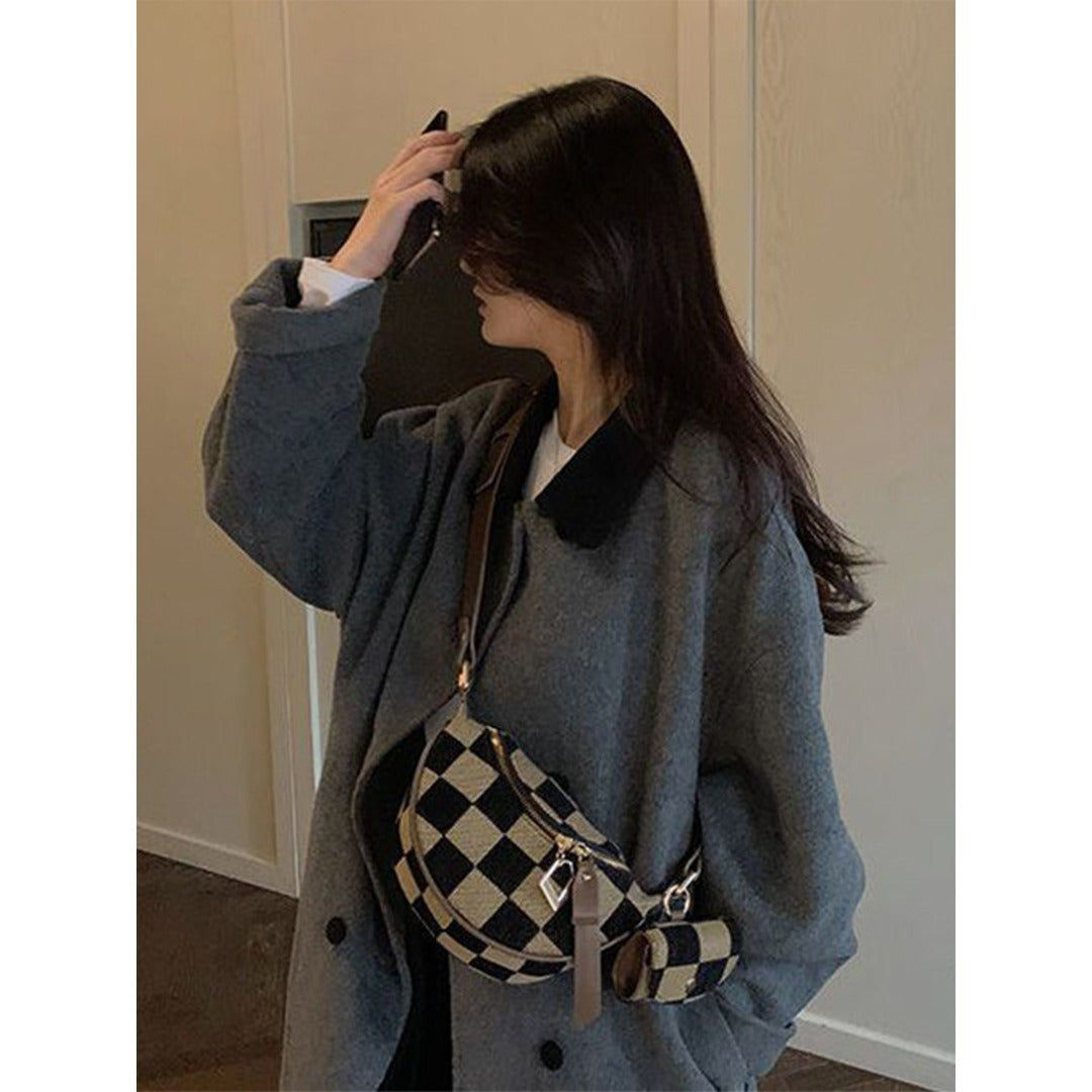 Small Crossbody Bag – Versatile Commute with Checkerboard Canvas, Compact Earphone Bag, Stylish 2-in-1 Chest Bag & Fanny Pack for Everyday Use - SJB-DIAMOND ELITES