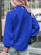 Smocked Frill Mock Neck Long Sleeve Blouse - SJB-DIAMOND ELITES