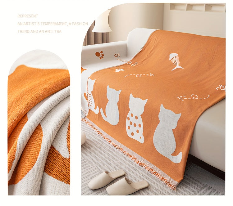 1pc Chenille Cat Cartoon Sofa Cover Blanket Four Seasons Universal Simple Double-sided Multi-functional Sofa Throw Blanket Couch Cover For Living Room Home Decor