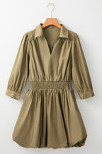 Elegant Green Sleeve Mini Dress Timeless Smocked Design Vintage Dress For Women