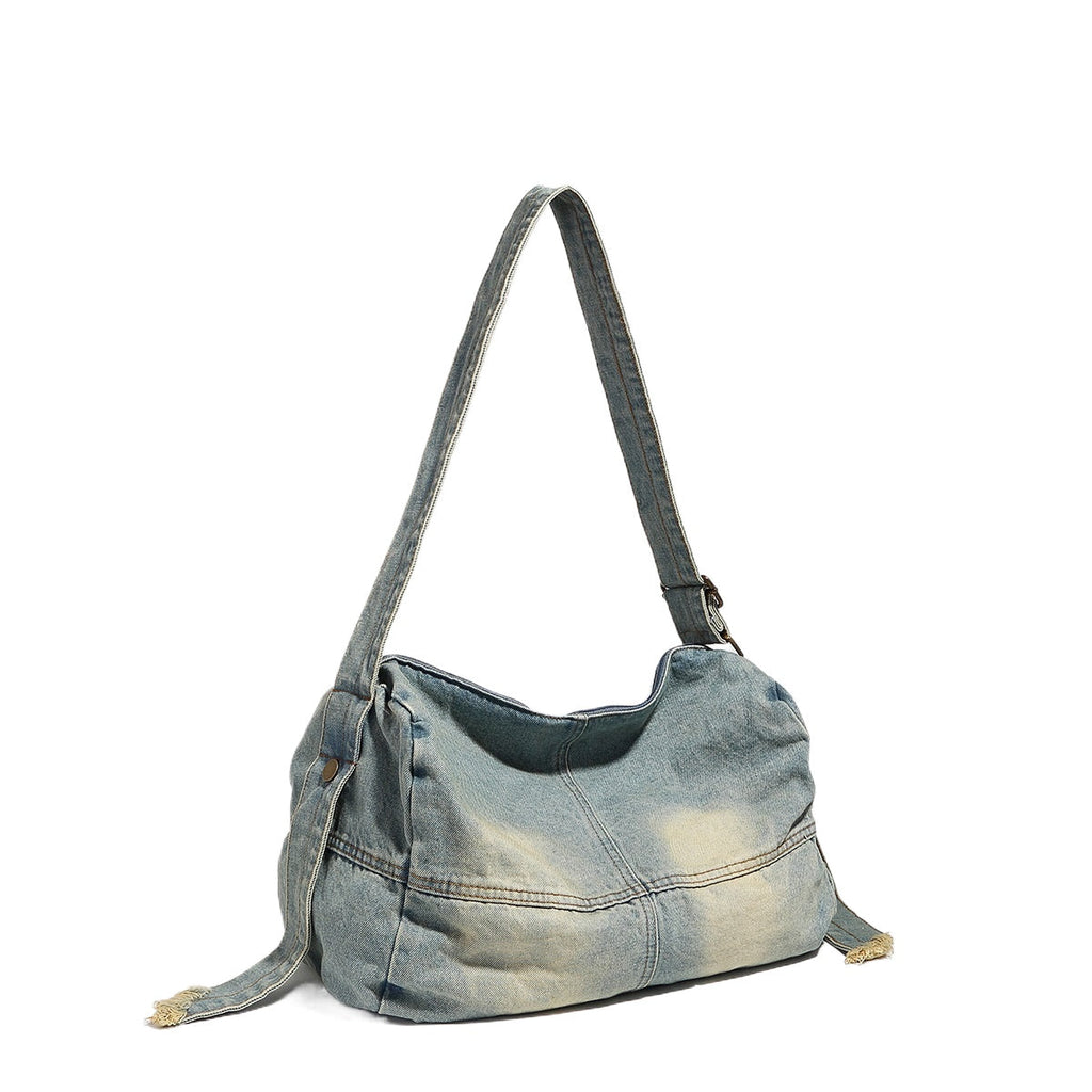 Washed old denim hobo bag, large capacity hobo shoulder bag, sweet cool babes underarm Retro denim shoulder bag - SJB-DIAMOND ELITES