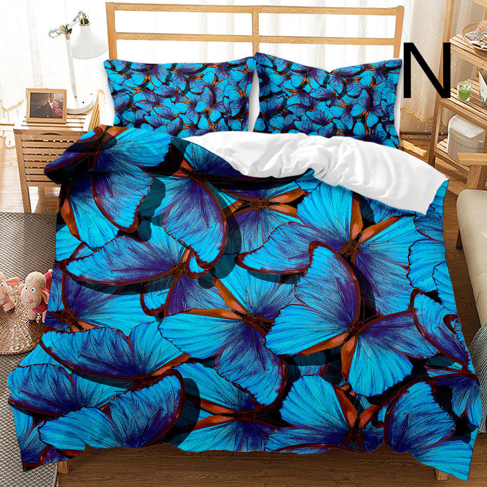 Butterfly Series Three-piece Bedding Quilt Cover Set Pi-Mart