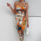Ladies' Leopard Print Elegant Slimming Vacation Style Suspender Sexy Off Shoulder Dress - SJB-DIAMOND ELITES