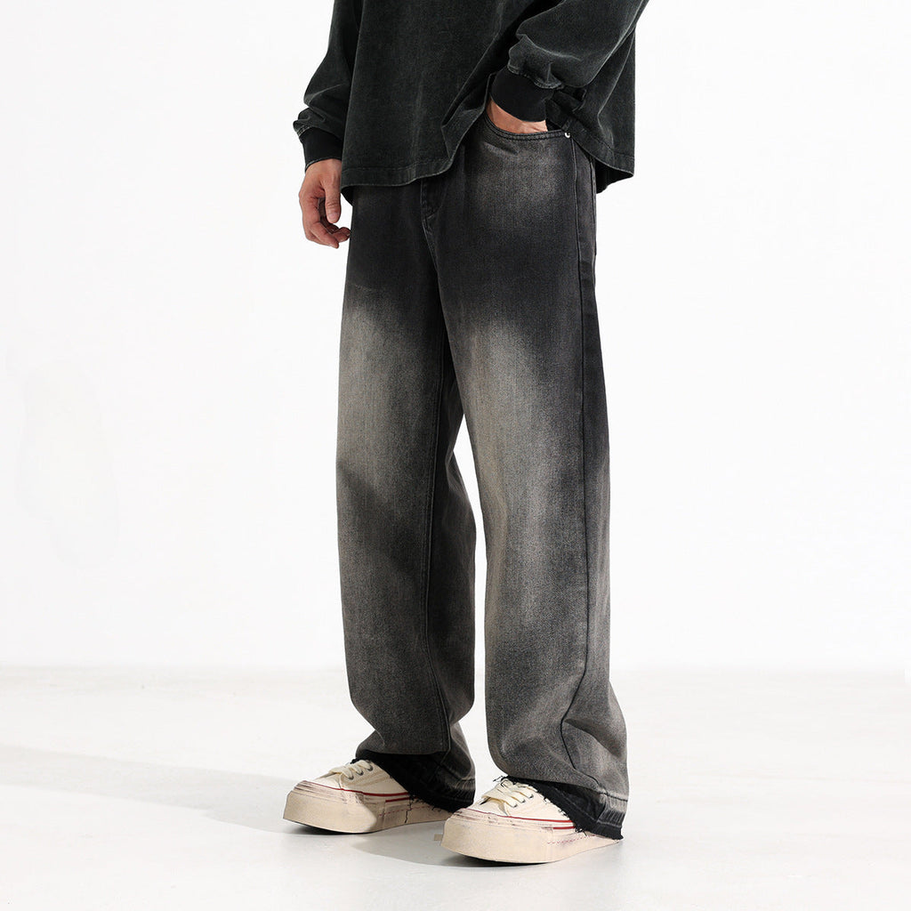 American-style Heavy Washed Black And Gray Straight Jeans Men's Loose Wide Leg Casual Trousers Lootquake LLC