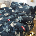 Flannel Bed Sheet Cover, Quilt Cover, Pillowcase And Bedding Set Of 4 Pi-Mart