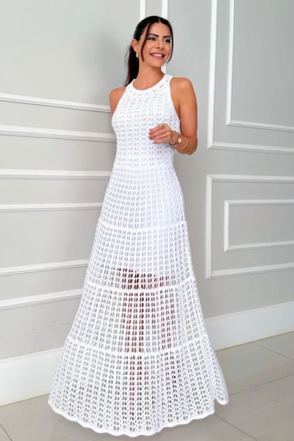 Long Sleeveless Cutout Maxi Dress Chic & Flowy Summer Style Comfortable Dress For Summer Stevvex