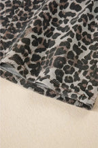 Khaki Allover Leopard Print Denim Mini Skirt
