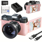 4K Digital Camera for Photography Auto-Focus 56MP Vlogging Camera, Support 16X Digital Zoom 3 Inch 180° Flip Screen, Comes with 52mm Wide Angle & Macro Lens and 32G Memory Card a 1500mAH Battery Lootquake LLC