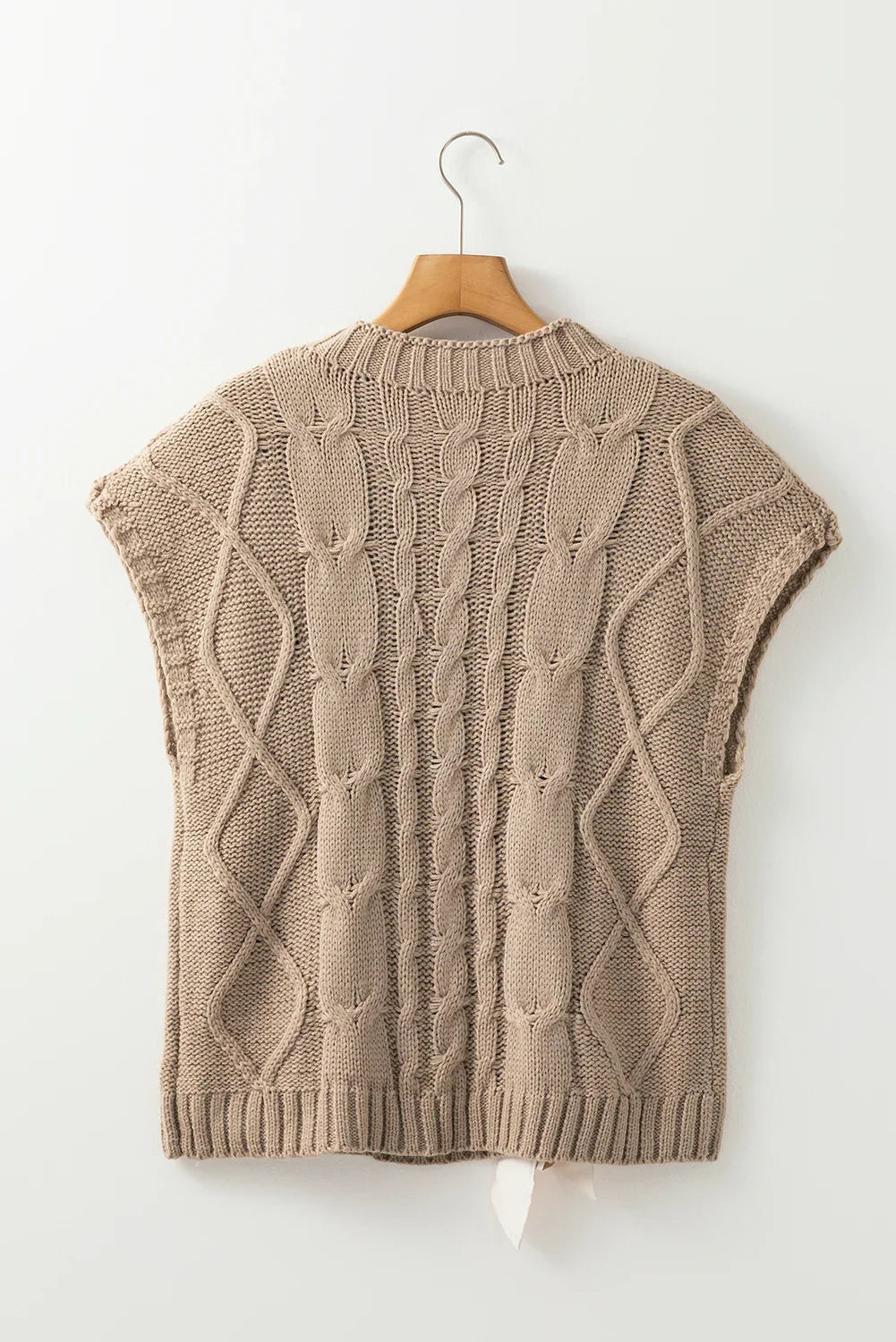 Simply Taupe Satin Bowknot Cable Knit Top