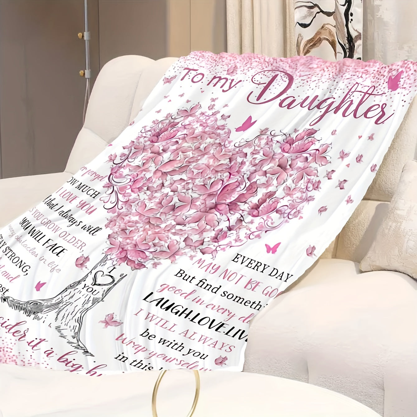 1pc To My Daughter Blanket Love Letter Fleece Blanket, Multi-functional Comfort Throw With Digital Tree Print, Collegiate Style, Special Gift For Daughter Lootquake LLC