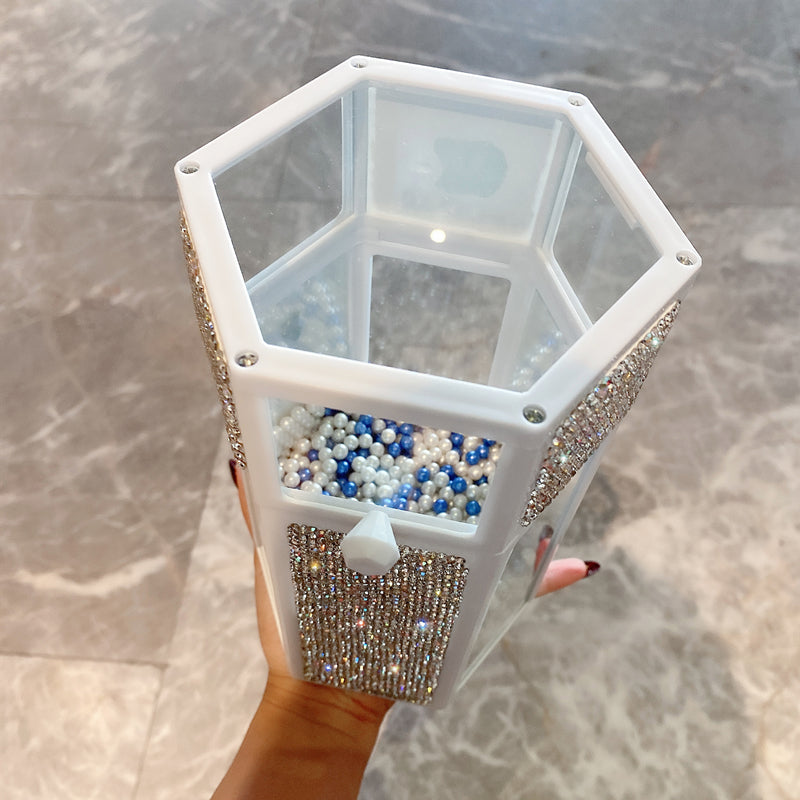 Glass Storage Box Dustproof With Lid Diamond Eyebrow Pencil Eyeliner Pearl Brush Bucket