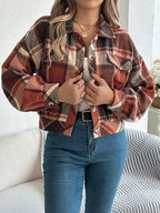 Classic Plaid Button Up Long Sleeve Jacket Women Cozy Trendy Everyday Wear Simple Jacket