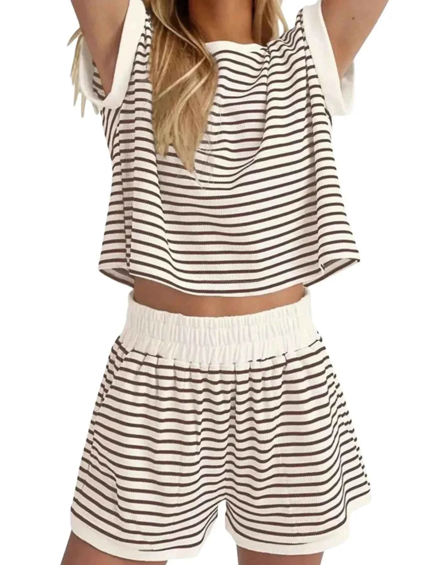 Striped Chic: Plus Size Top & Shorts Set THRIXINE