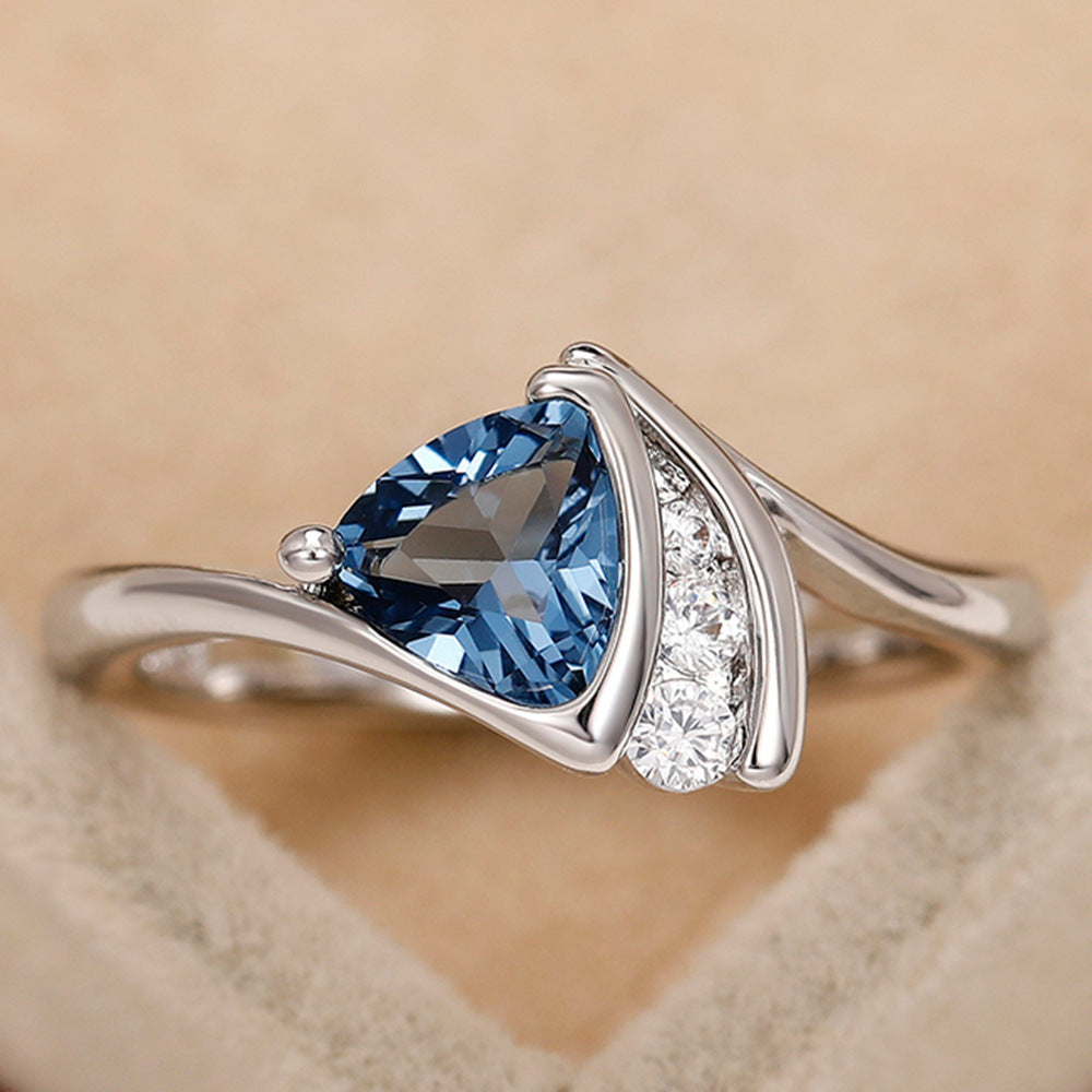 Geometric Design Copper Inlaid Zircon Women's Fashion Personality Affordable Luxury Silver Ring Pi-Mart