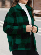 Beautiful Red Women Drop Shoulder Fuzzy Button-Up Jacket Soft And Comfortable Casual Fit Jacket Stevvex