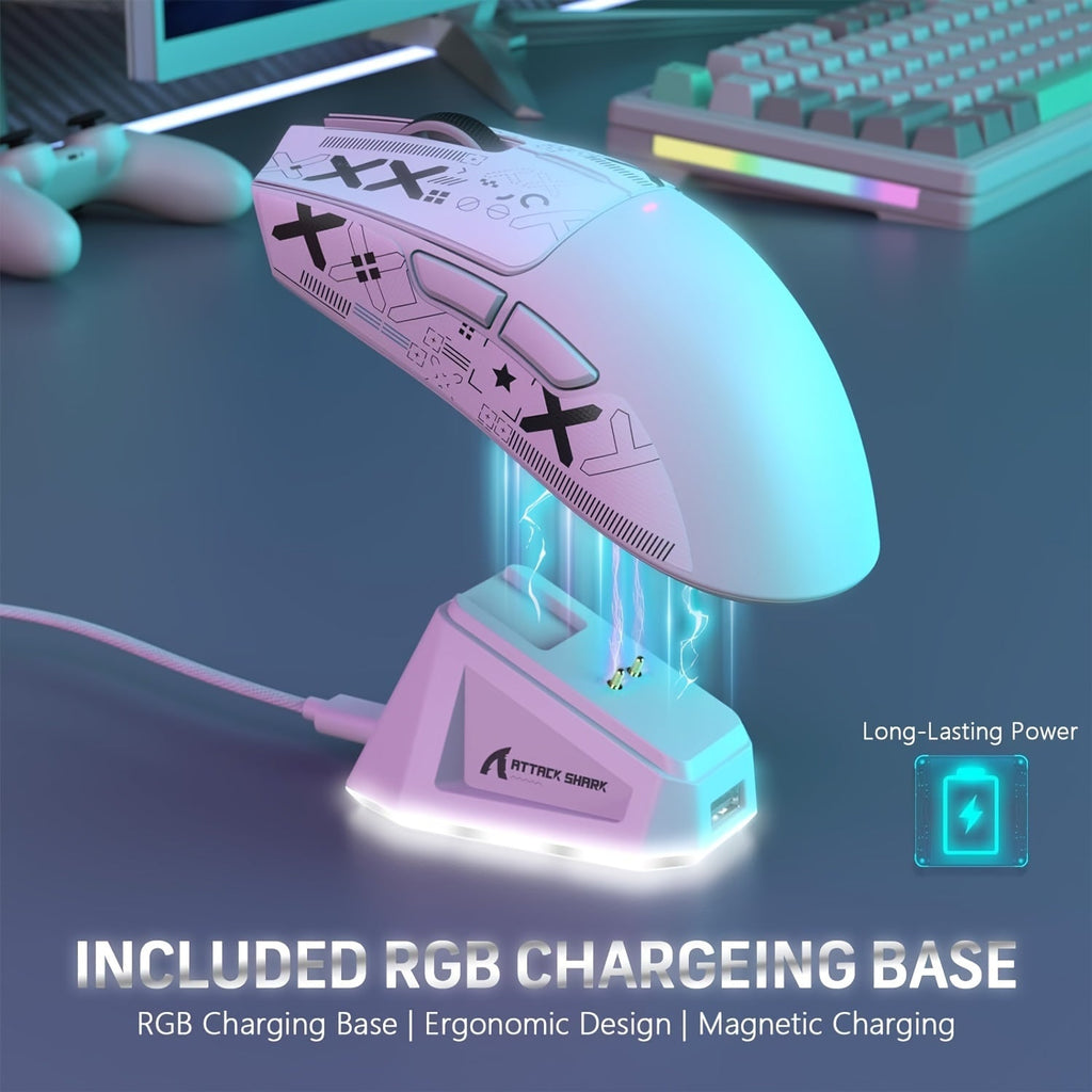 Lightweight Wireless Gaming Mouse X11 with RGB Charging Base, Tri-mode-2.4G/USB-C Wired/BT, Up to 22K DPI, PAW3311 Optical Sensor, HUYU for Switch, 5 Programmable Buttons, Suitable for PC/Mac White Lootquake LLC