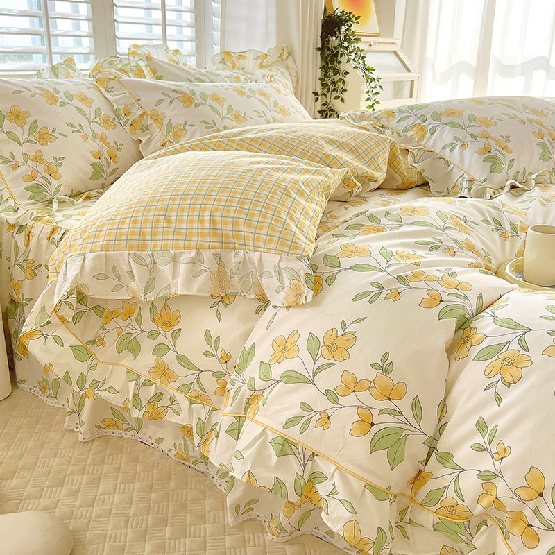 Bed Skirt Model Cotton Bedding Four-piece Set Sheet Quilt Cover Pi-Mart
