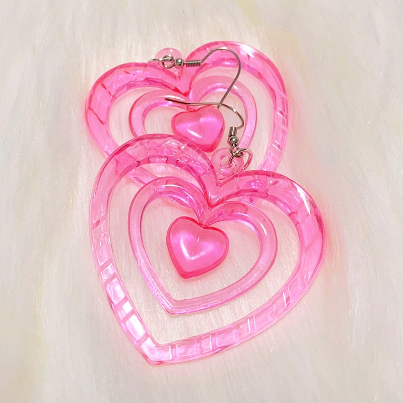 Pink Hollowout Heart Earrings Pi-Mart