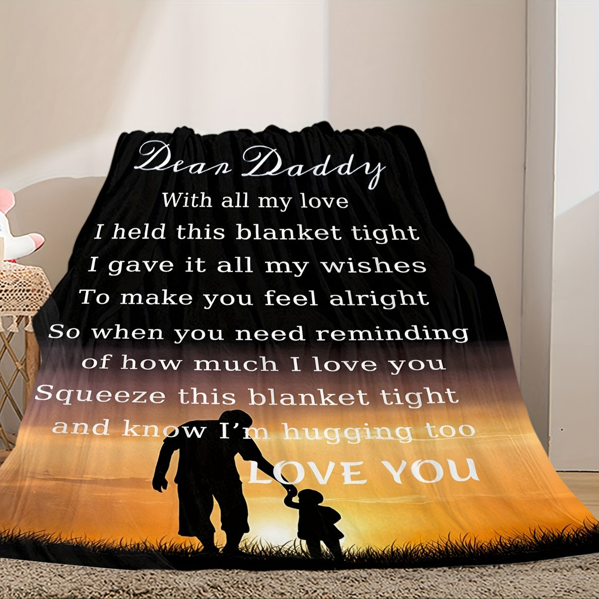 Father's Day Gift Throw Blanket for Beloved Dad - Personalized Birthday I Love You My Dad Soft Polyester Blanket - Preppy Style Chunky Knit All Seasons Cozy Bed Cover with Unique Embellishments and Occasion Theme
