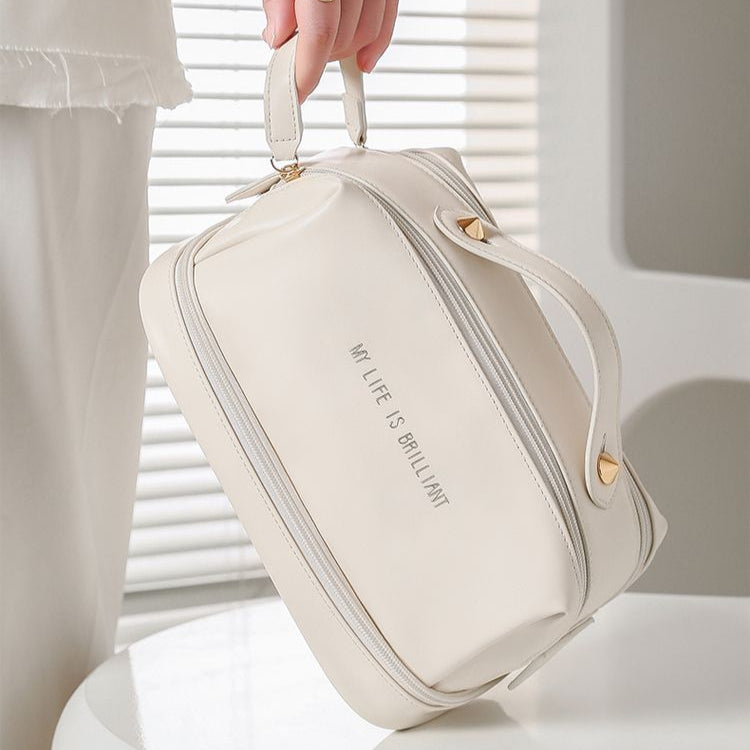 Double layer double zipper makeup bag for women,Large capacity women's cosmetic bag, PU leather toilet bag, cosmetic storage bag, makeup bag organizer, - SJB-DIAMOND ELITES