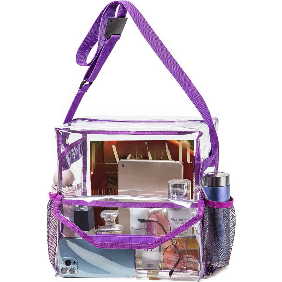 PVC transparent messenger bag, adjustable for travel sports events music venue, transparent shoulder bag large with compartments hobo - SJB-DIAMOND ELITES