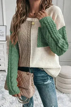 Color Block Round Neck Long Sleeve Sweater - SJB-DIAMOND ELITES