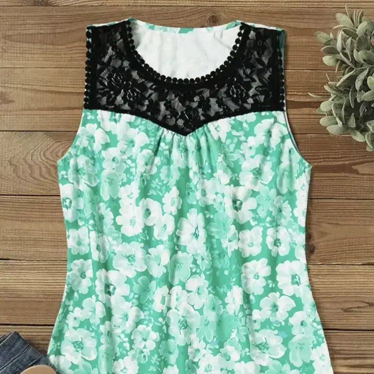 Ladies' Fashionable Casual Solid Color Printed Lace Collar Vest Top - SJB-DIAMOND ELITES