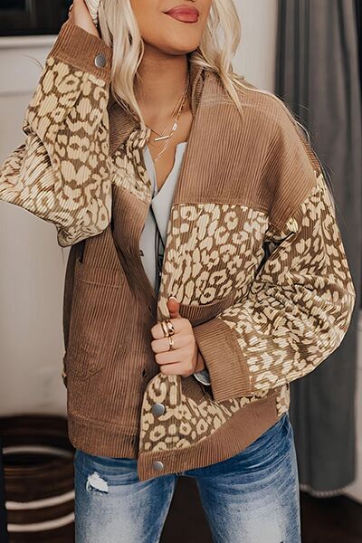 Leopard Print Drop Shoulder Jacket with Button-Up Closure Beautiful Unique Design Winter Jacket Stevvex