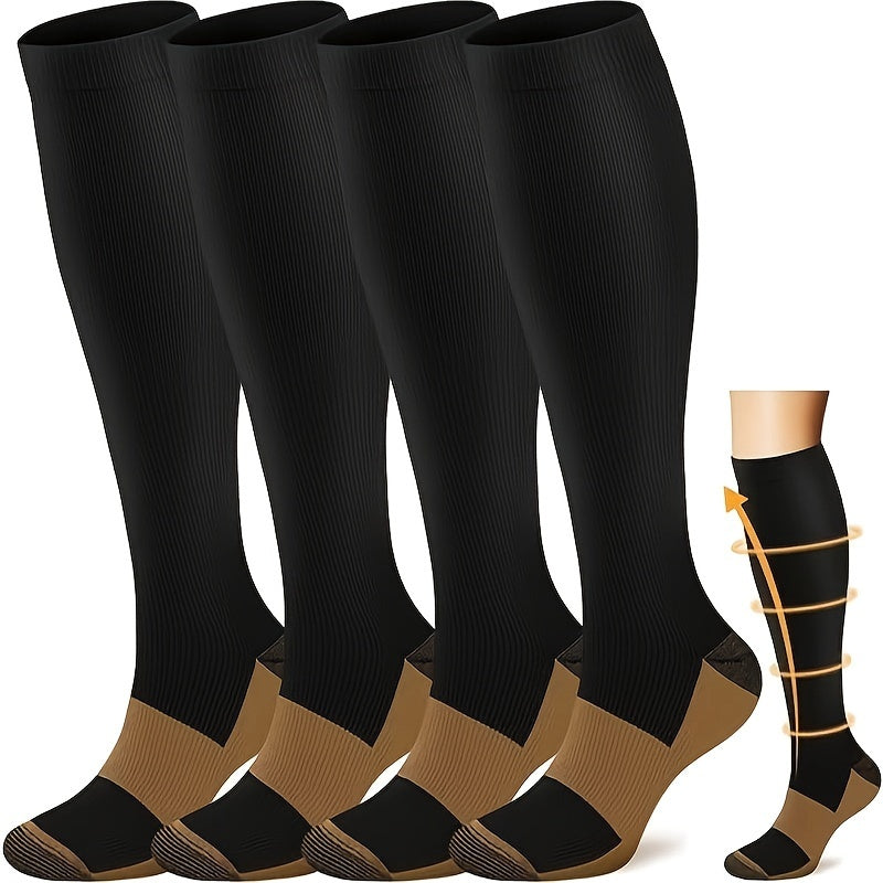 4 Pairs Copper Compression Socks - 20-30mmhg Circulatory Boost for Nurses & Athletes - Enhanced Support, Unisex, Ideal for Running, Cycling Lootquake LLC