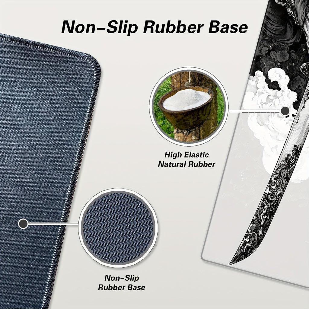 Extended Gaming Mouse Pad with Japanese Samurai Sword Design, Extra Large, Stitched Edges, Washable, Non-Slip Rubber Base, 31.5x11.8 inches Lootquake LLC