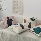 Cheeky Cat & Monstera Leaf Embroidered Cushion Cover