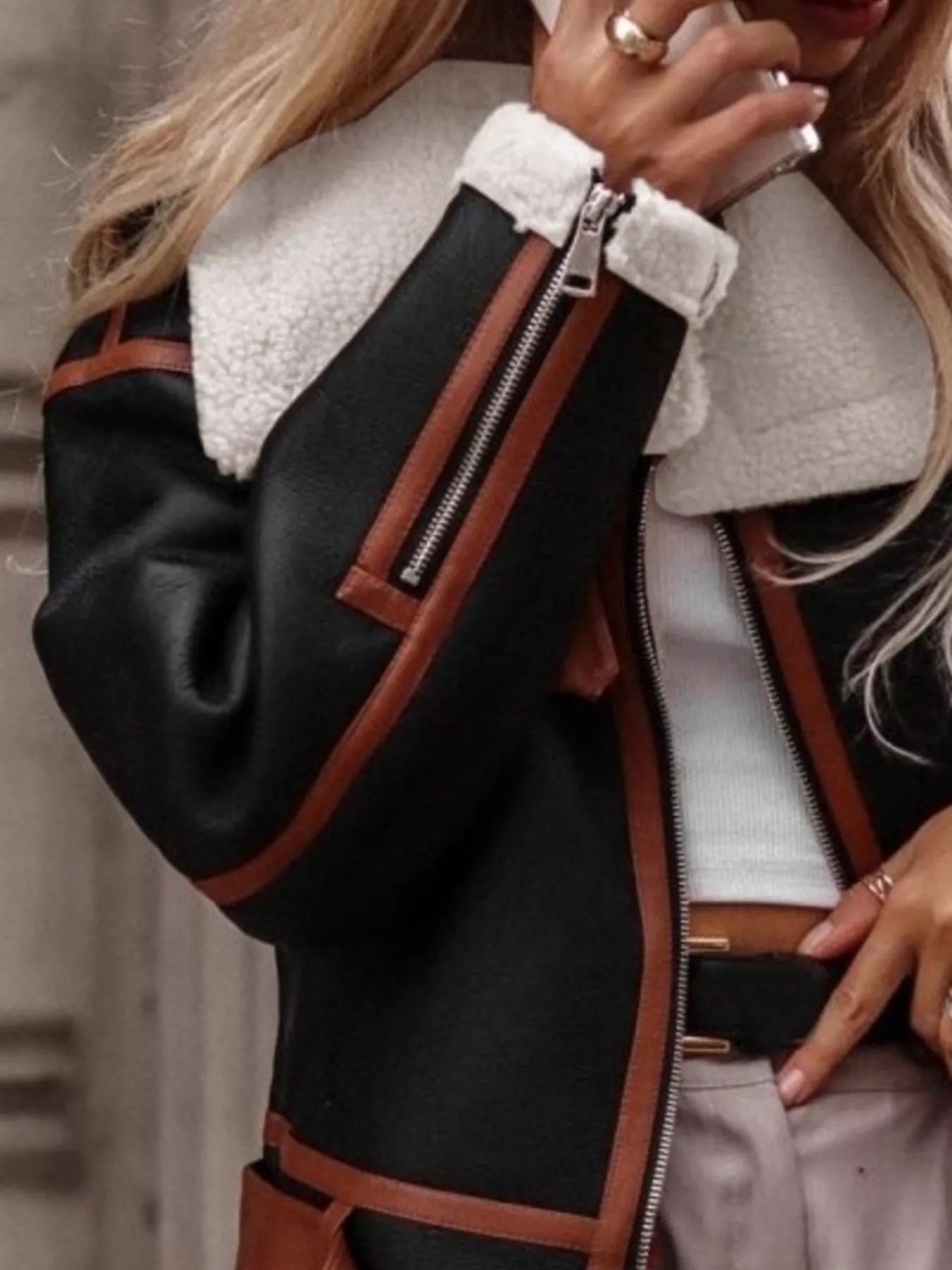 Shearling Lined Zip Up Jacket THRIXINE