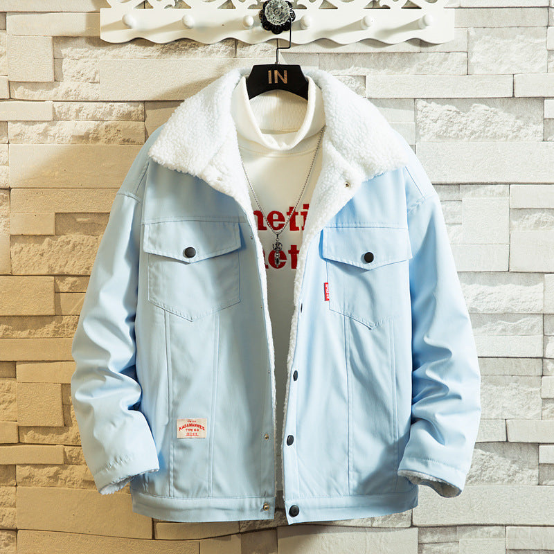 Korean Version Of Lamb Wool Plus Fleece Student Jacket Men's Pi-Mart